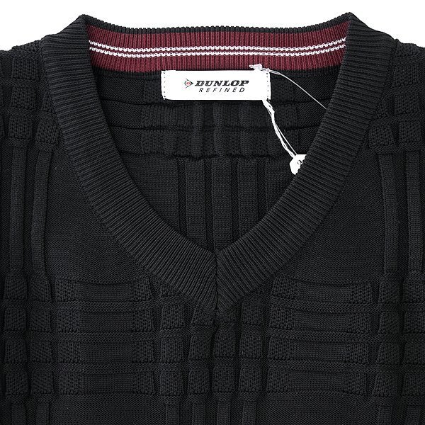 新品 ダンロップ 軽量 エンボス チェック ニット ベスト M 黒 【I53387】 秋冬 DUNLOP REFINED カジュアル ゴルフ スポーツ ジャージー_画像3