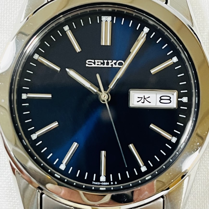 ★SEIKO★　セイコー　7N43-0AM0　デイデイト　ネイビー文字盤　クオーツ　動作未確認　未使用_画像2