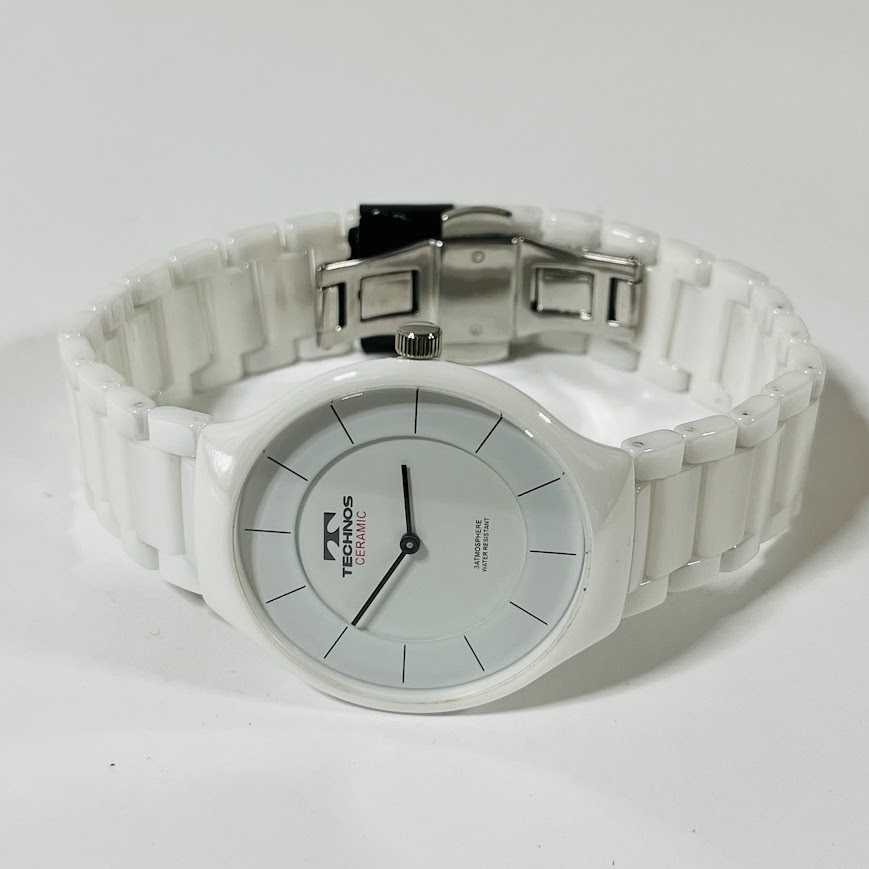 ★TECHNOS★　テクノス　セラミック　ホワイト　T6595　クオーツ　美品　動作未確認　_画像7