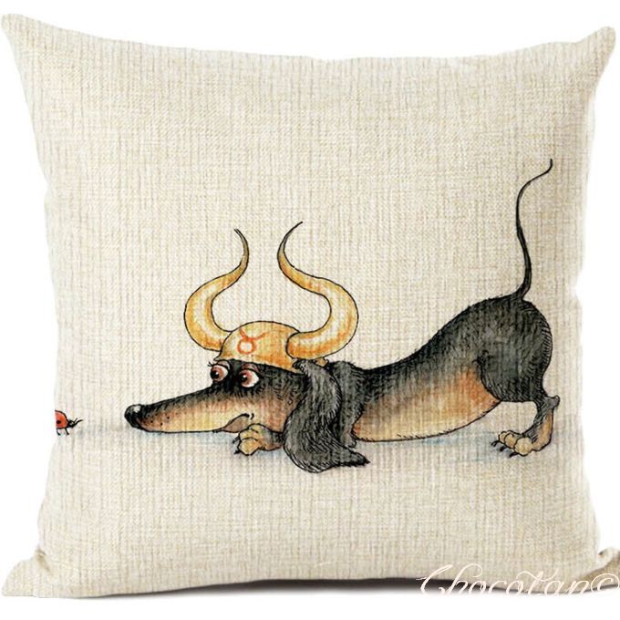 【送料無料】ダックスフンド 星座 牡牛座 クッションカバー 45x45【新品】_画像1