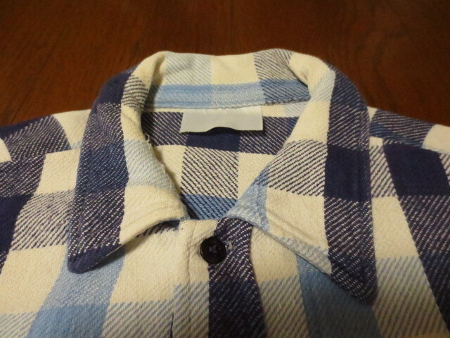 70's~ VINTAGE Sears ヴィンテージ シアーズ 長袖 ブロックチェック ヘビーネルシャツ 黒ボタン ストアー系 白×水色×紺系_画像5