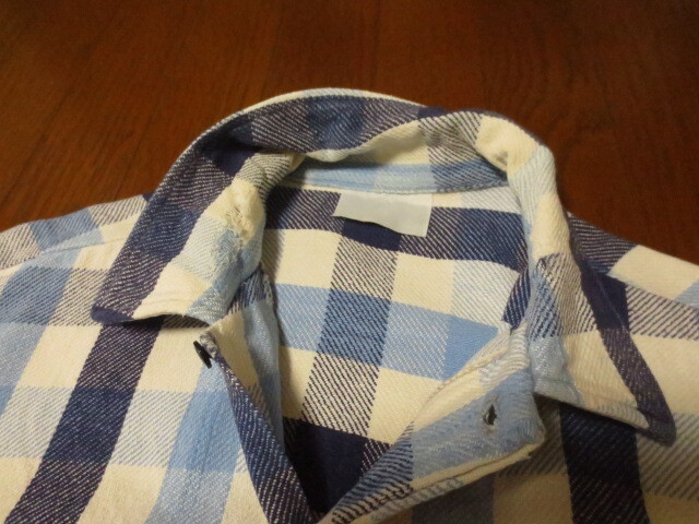 70's~ VINTAGE Sears ヴィンテージ シアーズ 長袖 ブロックチェック ヘビーネルシャツ 黒ボタン ストアー系 白×水色×紺系_画像6