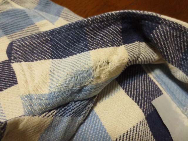 70's~ VINTAGE Sears ヴィンテージ シアーズ 長袖 ブロックチェック ヘビーネルシャツ 黒ボタン ストアー系 白×水色×紺系_画像7