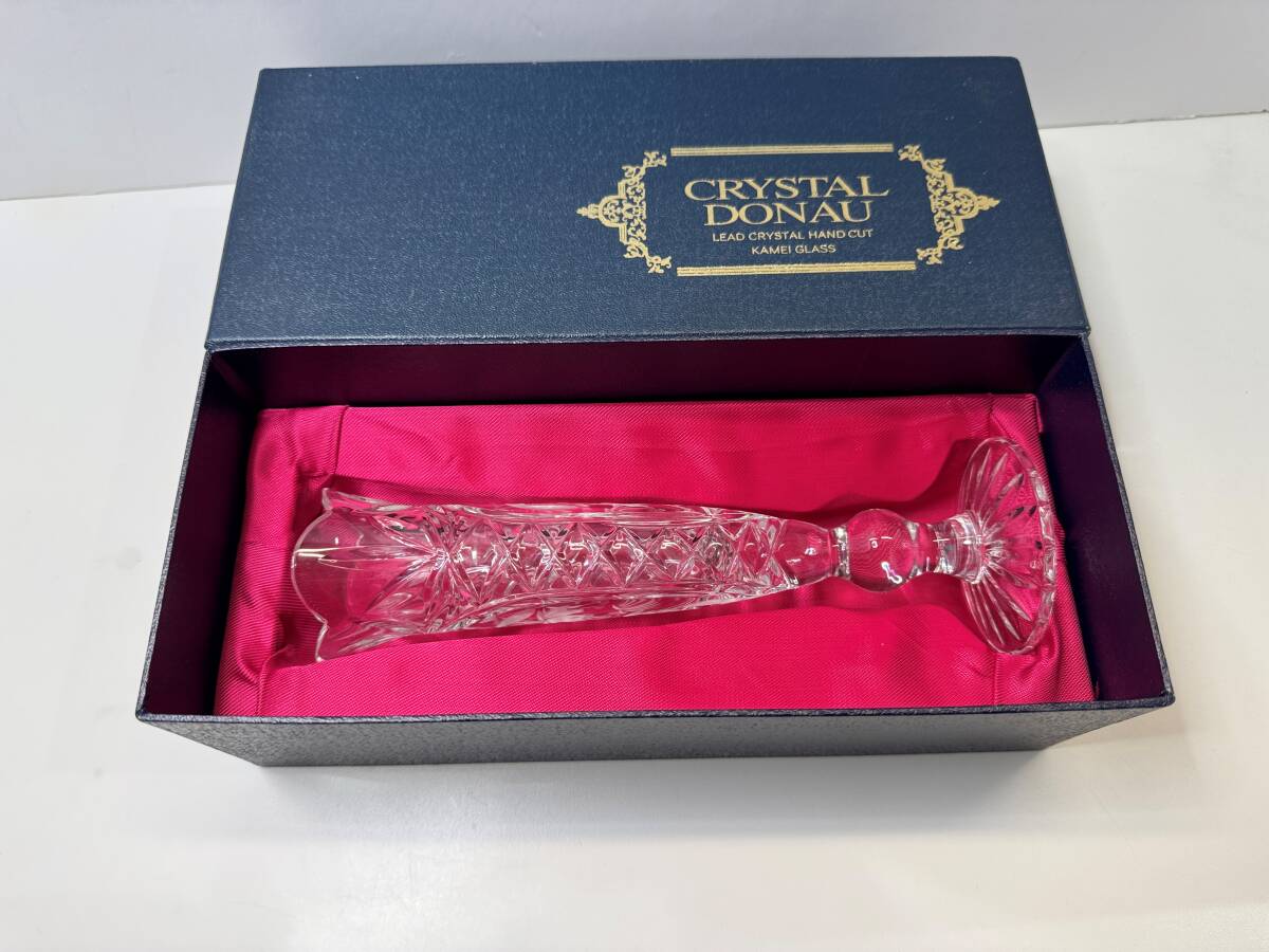 71511■KAMEI GLASS カメイガラス フラワーベース 花瓶 CRYSTAL DONAU クリスタルドナウ 一輪挿し 花器 箱付/おそらく未使用_画像1