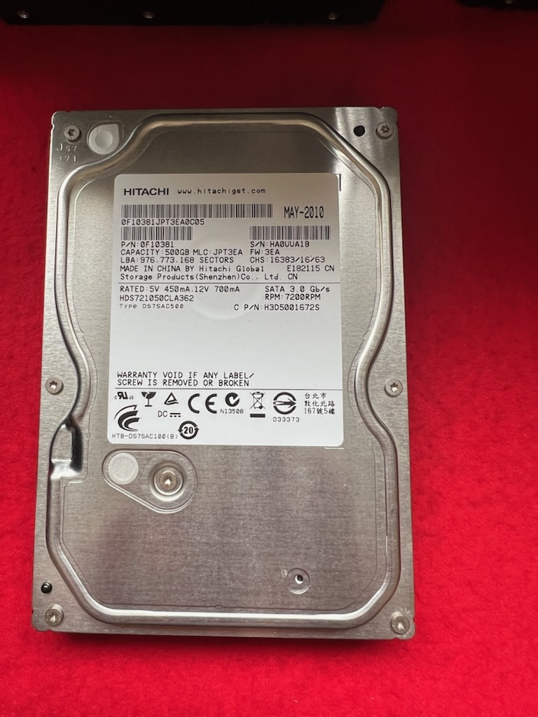 不良返金保証　Hitachi HDS721050CLA362 500GB HDD 内蔵　(A077)_画像1