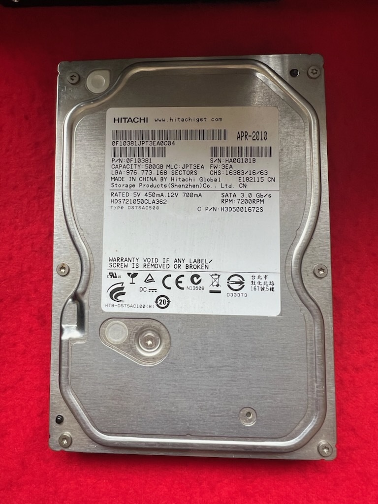 不良返金保証 Hitachi HDS721050CLA362 500GB HDD 内蔵 (A099)_画像1