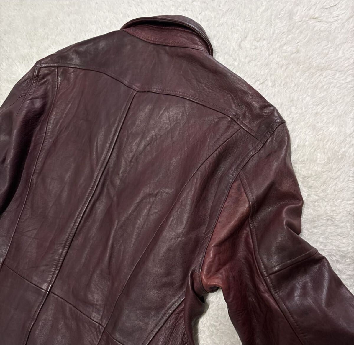 希少色　NICOLE CLUB FOR MEN ニコルクラブフォーメン　 レザージャケット　ワインレッド　赤茶　ダブルジップ　シングルライダース　本革_画像5