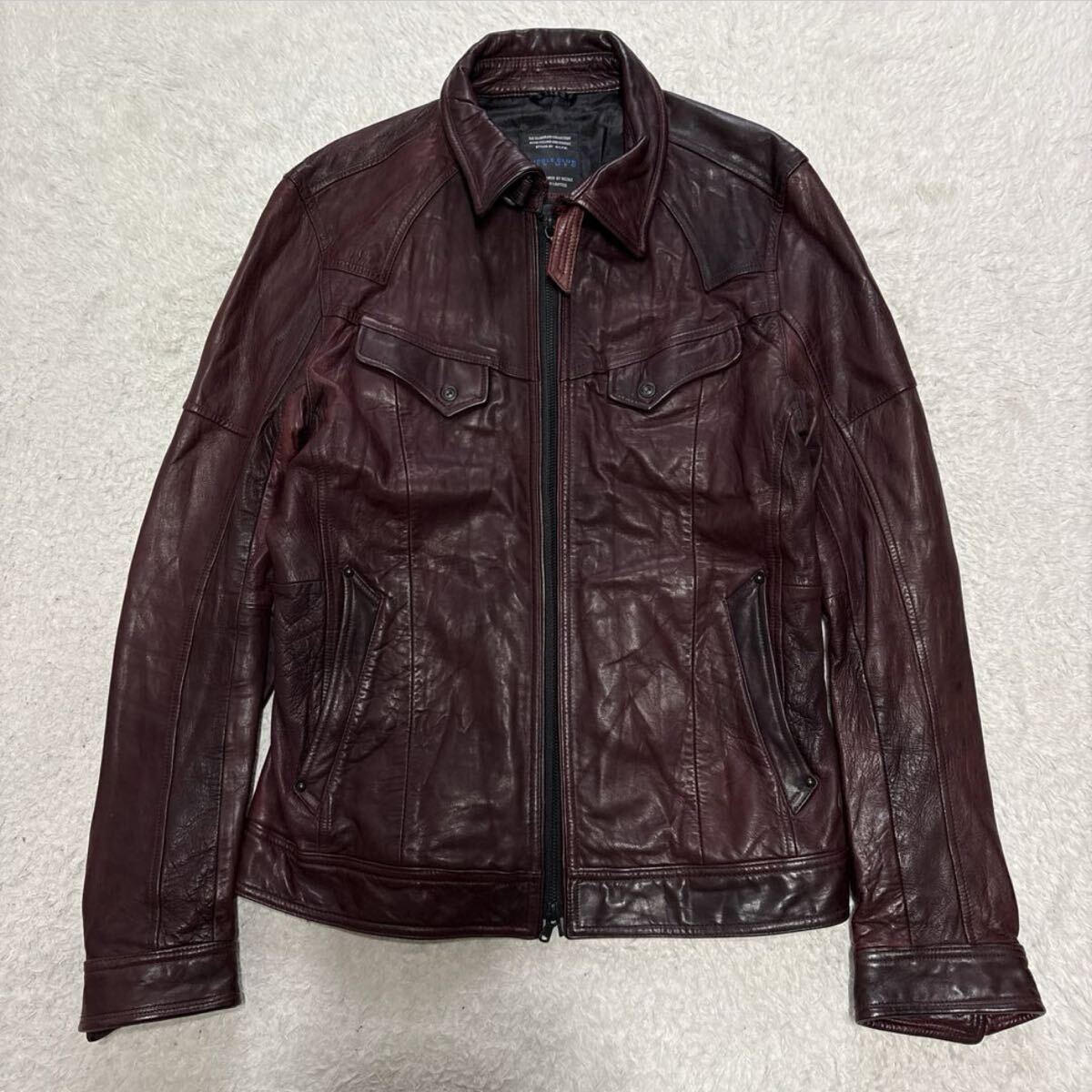 希少色　NICOLE CLUB FOR MEN ニコルクラブフォーメン　 レザージャケット　ワインレッド　赤茶　ダブルジップ　シングルライダース　本革_画像2