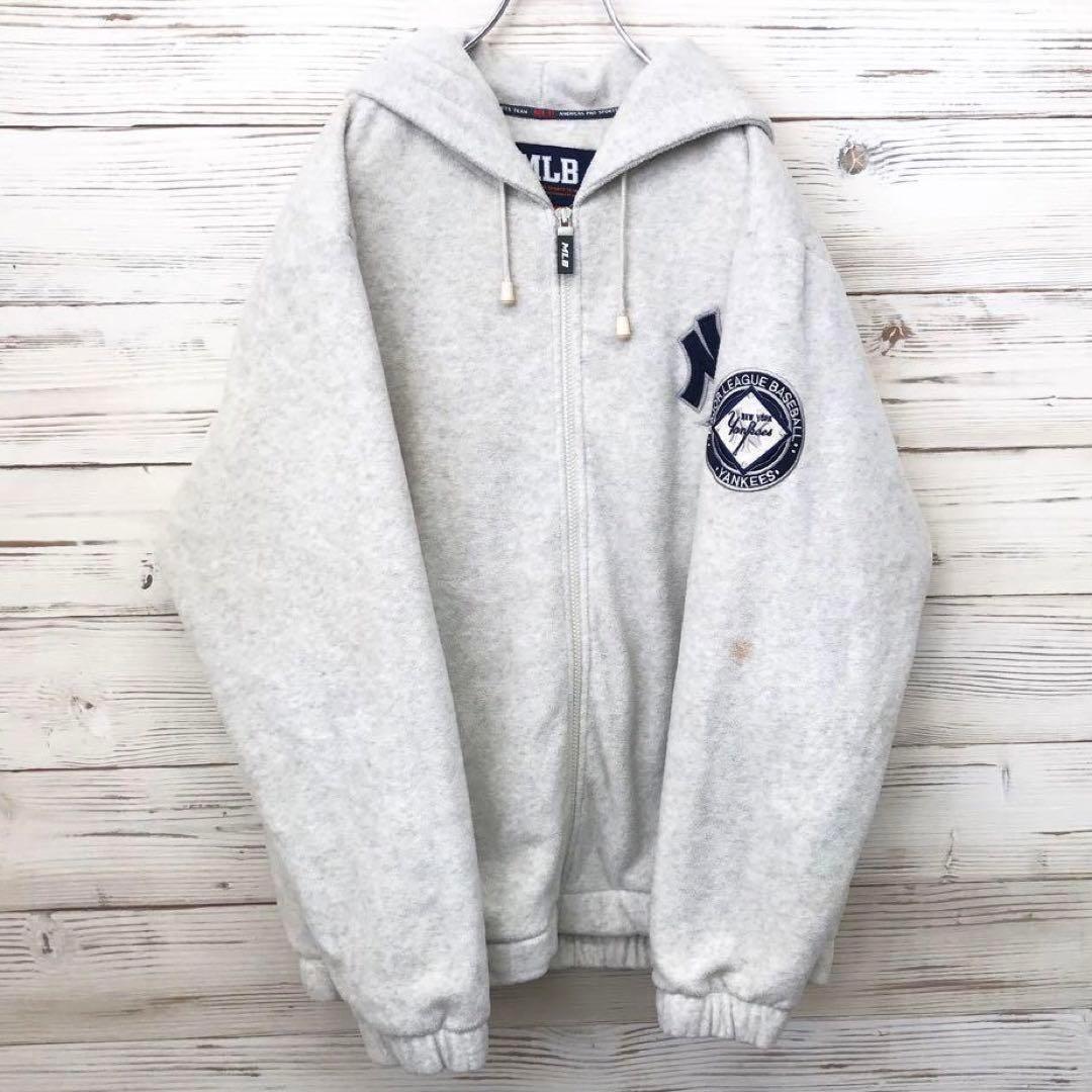 《希少》MLB メジャーリーグベースボール☆パーカー M グレー P792_画像2