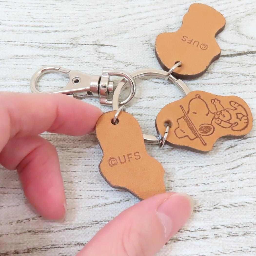 スヌーピー キーリング レザー3連キーリング BRG ピーナッツ 牛久保工芸社 キーホルダー キャラクター グッズ_画像2