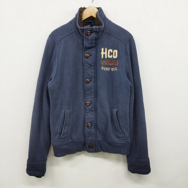J553 Hollister ホリスター 裏ボア ジャケット ジップアップ スウェット コットン ヴィンテージ加工 ミリタリー メンズ ネイビー サイズ M_画像1