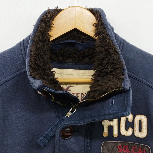 J553 Hollister ホリスター 裏ボア ジャケット ジップアップ スウェット コットン ヴィンテージ加工 ミリタリー メンズ ネイビー サイズ M_画像2