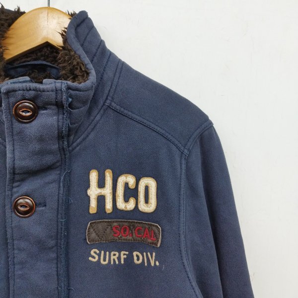 J553 Hollister ホリスター 裏ボア ジャケット ジップアップ スウェット コットン ヴィンテージ加工 ミリタリー メンズ ネイビー サイズ M_画像3