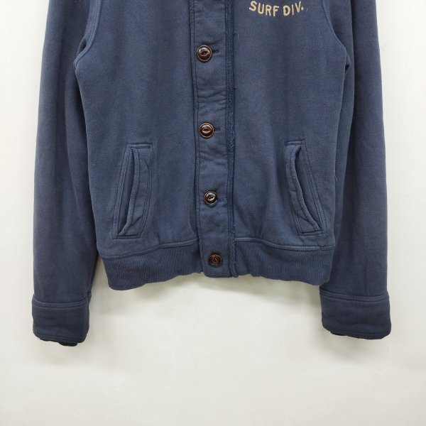 J553 Hollister ホリスター 裏ボア ジャケット ジップアップ スウェット コットン ヴィンテージ加工 ミリタリー メンズ ネイビー サイズ M_画像5