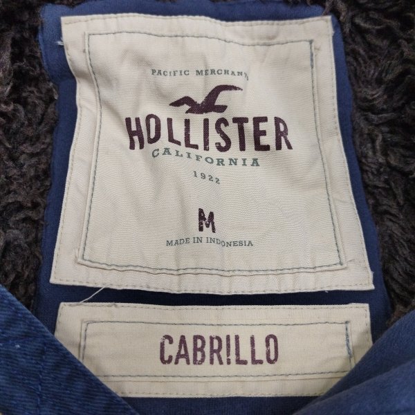 J553 Hollister ホリスター 裏ボア ジャケット ジップアップ スウェット コットン ヴィンテージ加工 ミリタリー メンズ ネイビー サイズ M_画像7