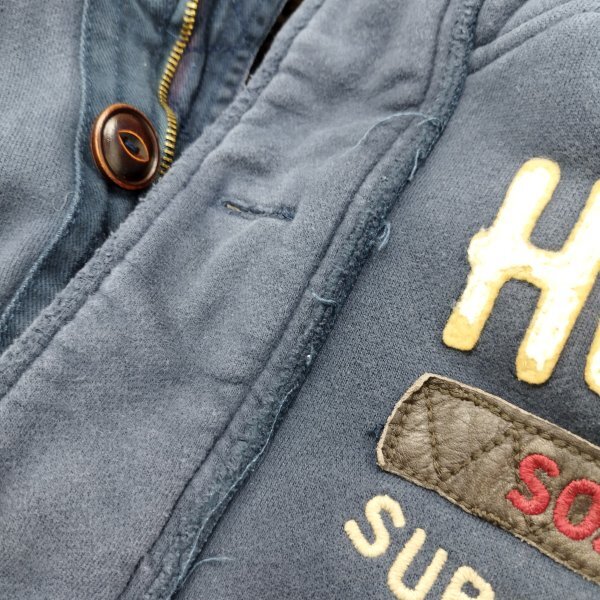 J553 Hollister ホリスター 裏ボア ジャケット ジップアップ スウェット コットン ヴィンテージ加工 ミリタリー メンズ ネイビー サイズ M_画像10