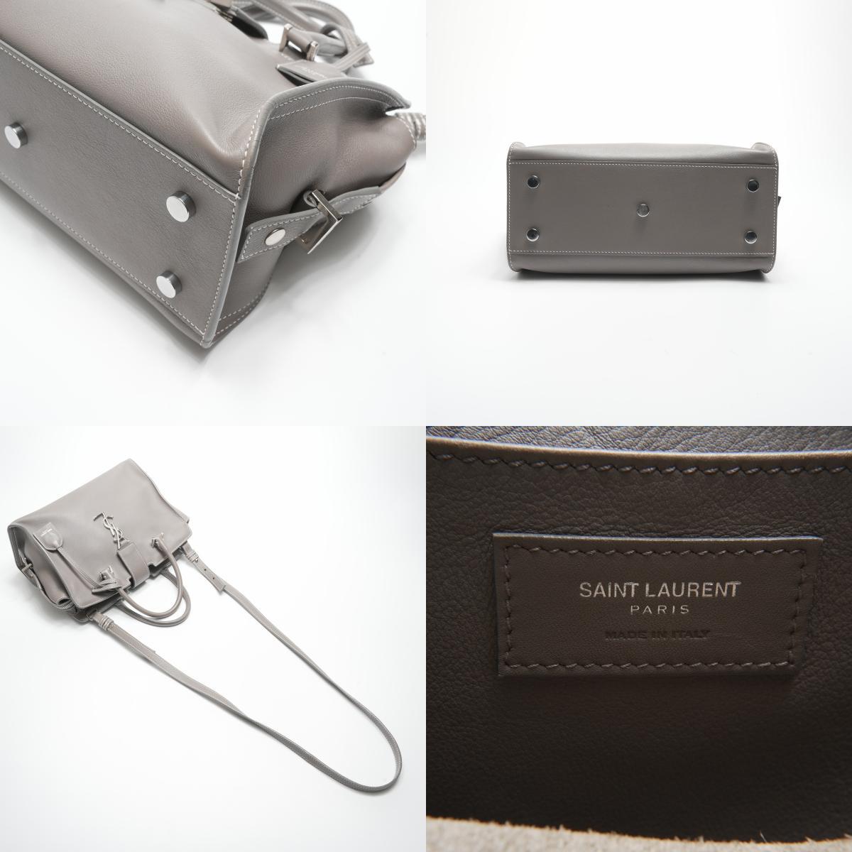 イヴ?サンローラン YVES SAINT LAURENT ハンドバッグ ベイビー カバス レザー 2way ステッチ グレー