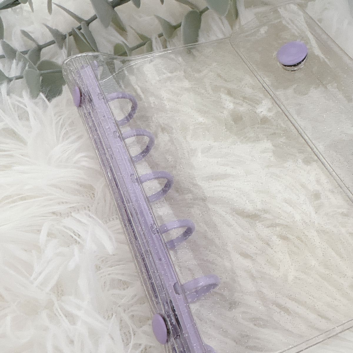 パープル　シール帳 クリア ホワイト バインダー リフィル 10枚 透明　いちごチャーム付き　 家計管理 saving_画像2