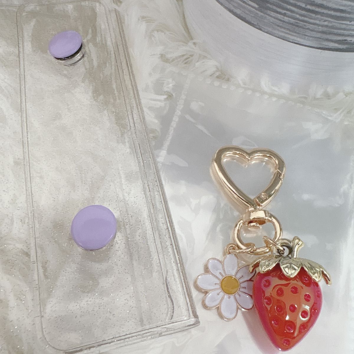 パープル　シール帳 クリア ホワイト バインダー リフィル 10枚 透明　いちごチャーム付き　 家計管理 saving_画像3