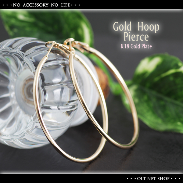 330円スタート/新品/ピアス/フープ/レディース/ピンクゴールド/K18GP/両耳/キャッチレス/開閉式/輪っか/シンプル/メタル/女性/PG_画像1