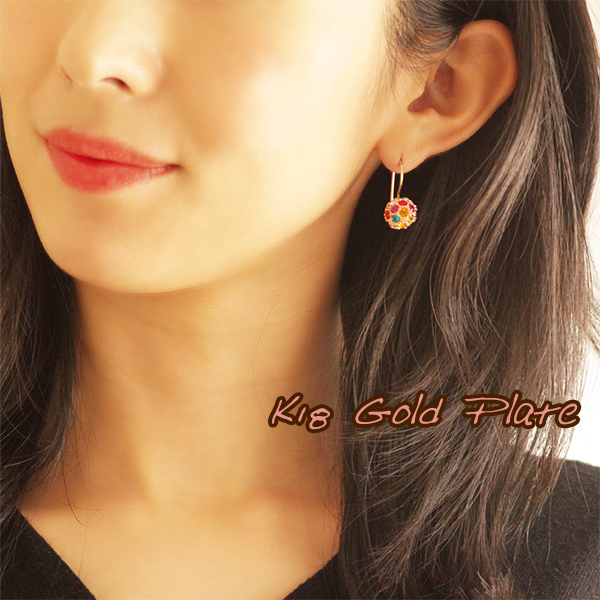 新品/ピアス/K18GP/ミラーボール/カラー/ダイヤ/フック/18金/ピンクゴールド/レディース/両耳/豪華/マルチカラー/CZ/上品/女性/PG_画像6