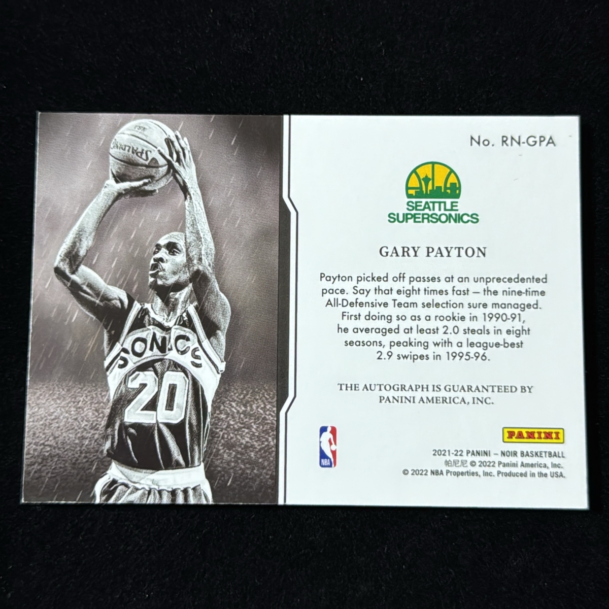 Gary Payton ゲイリー・ペイトン Panini Noir 2021-22 /99 Auto 直筆 サイン スーパーソニックス Supersonicsの画像2