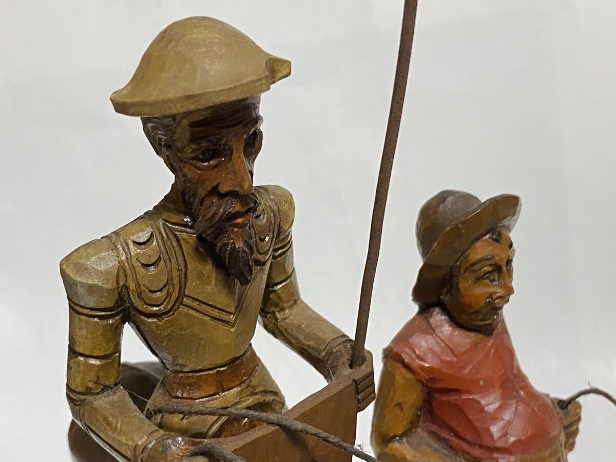 ドン・キホーテ　サンチョ・パンサ　木彫り　高さ約20センチ インテリア 置物　スペイン土産　1990年頃_画像3