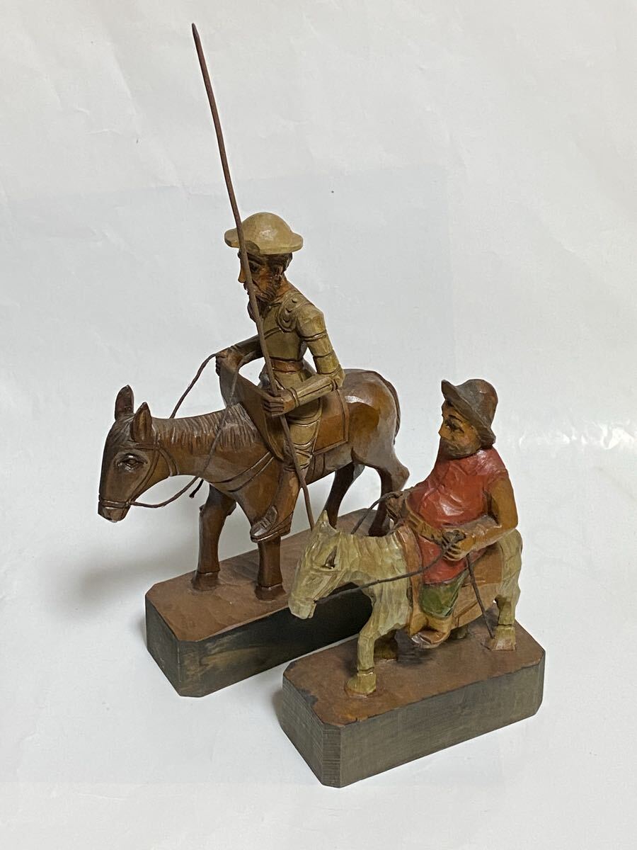 ドン・キホーテ　サンチョ・パンサ　木彫り　高さ約20センチ インテリア 置物　スペイン土産　1990年頃_画像1