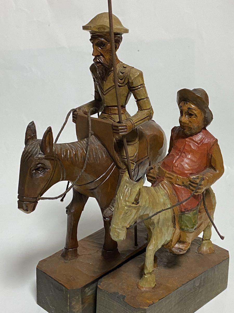 ドン・キホーテ　サンチョ・パンサ　木彫り　高さ約20センチ インテリア 置物　スペイン土産　1990年頃_画像4