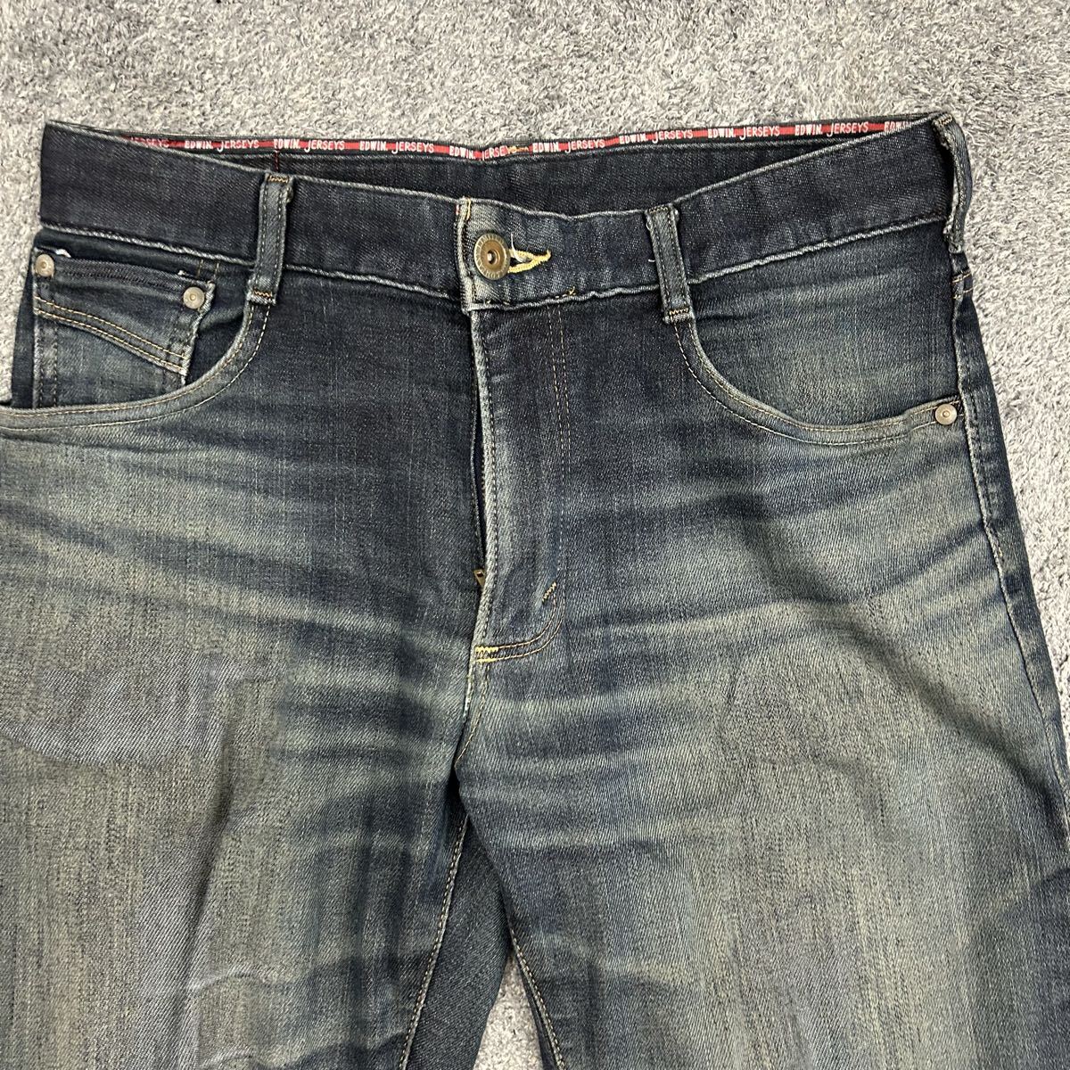 【S6372】 EDWIN JERSEYS エドウィン ジャージーズ ストレートパンツ サイズM ブルー 濃紺 メンズ デニム ジーンズ 最落なし 古着_画像4
