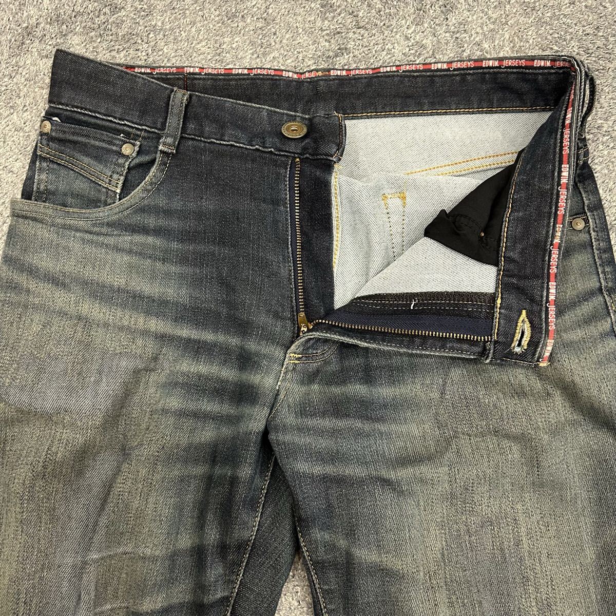 【S6372】 EDWIN JERSEYS エドウィン ジャージーズ ストレートパンツ サイズM ブルー 濃紺 メンズ デニム ジーンズ 最落なし 古着_画像5