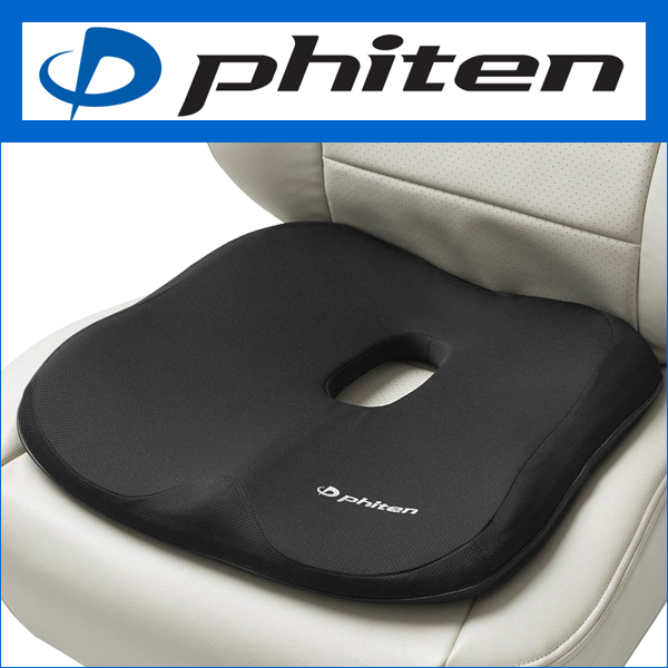 クッション カー シングル 穴あき ファイテン 高密度 低反発 ウレタン 水溶化 メタル技術 アクアチタン 約44X44cm 黒色 1枚 phiten 5815-13_画像1
