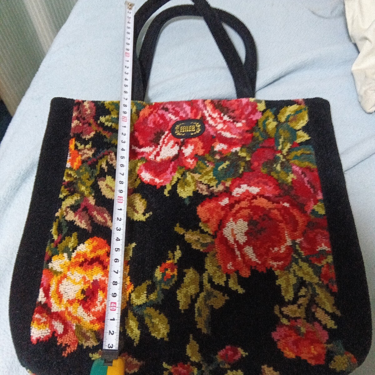 FEILER トートバッグ　花柄　ブラックFEILER バッグ フェイラー 花柄 黒色 バラ 未使用 コレクション_画像1