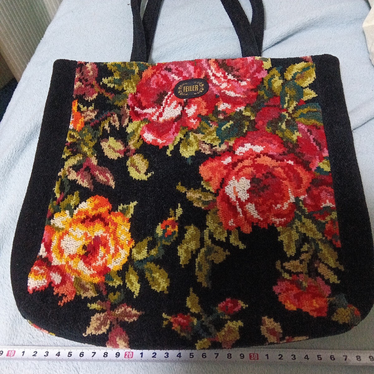 FEILER トートバッグ　花柄　ブラックFEILER バッグ フェイラー 花柄 黒色 バラ 未使用 コレクション_画像3