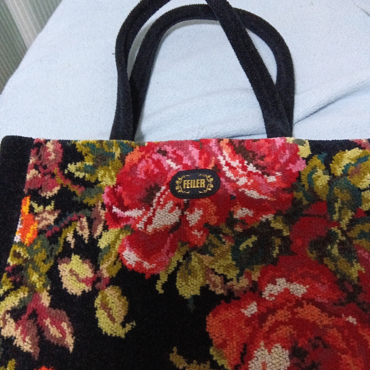 FEILER トートバッグ　花柄　ブラックFEILER バッグ フェイラー 花柄 黒色 バラ 未使用 コレクション_画像4