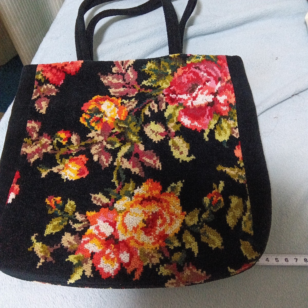 FEILER トートバッグ　花柄　ブラックFEILER バッグ フェイラー 花柄 黒色 バラ 未使用 コレクション_画像6