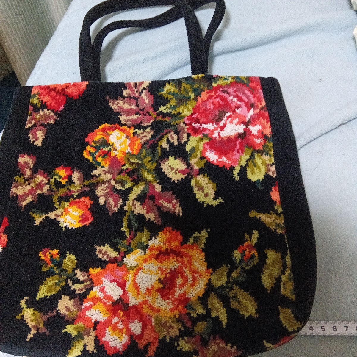 FEILER トートバッグ　花柄　ブラックFEILER バッグ フェイラー 花柄 黒色 バラ 未使用 コレクション_画像7