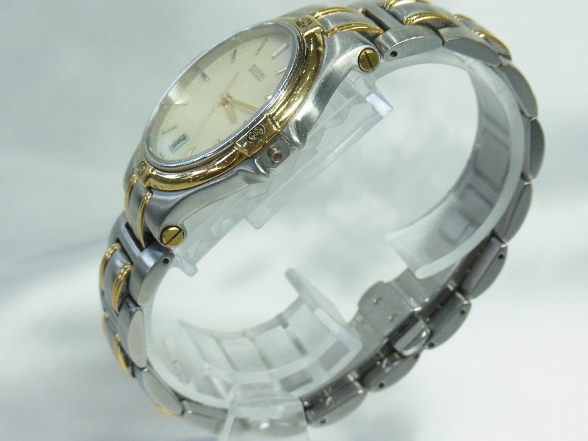 1円～【稼働・リューズ欠損】グッチ GUCCI 5500M 6石 Cal.955.412 フォーマルウォッチ メンズ 腕時計 クオーツ ３針 デイト ラウンド SSｘG_画像3
