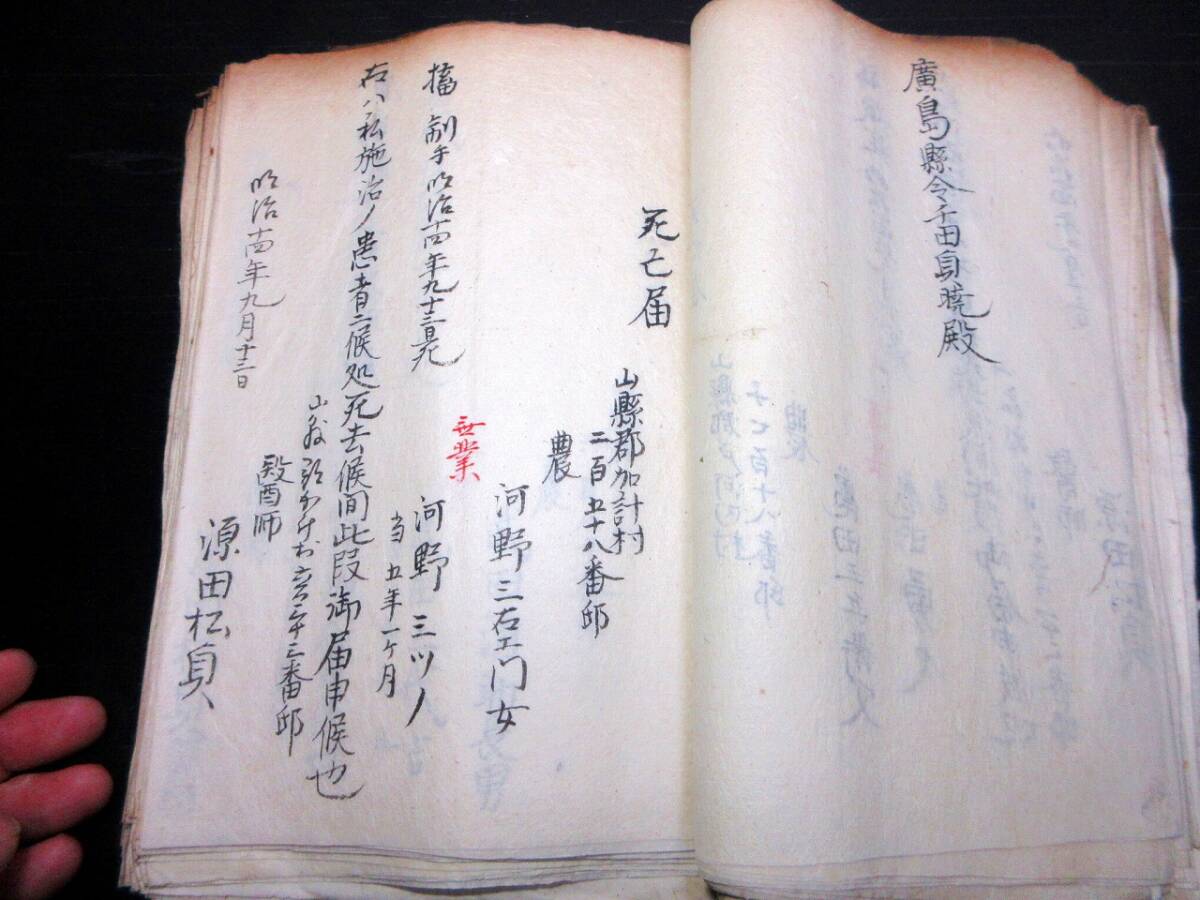 ★V38和本明治13～18年「死亡届」1冊/安芸国山県郡加計村（広島県）/古書古文書/手書き_画像6