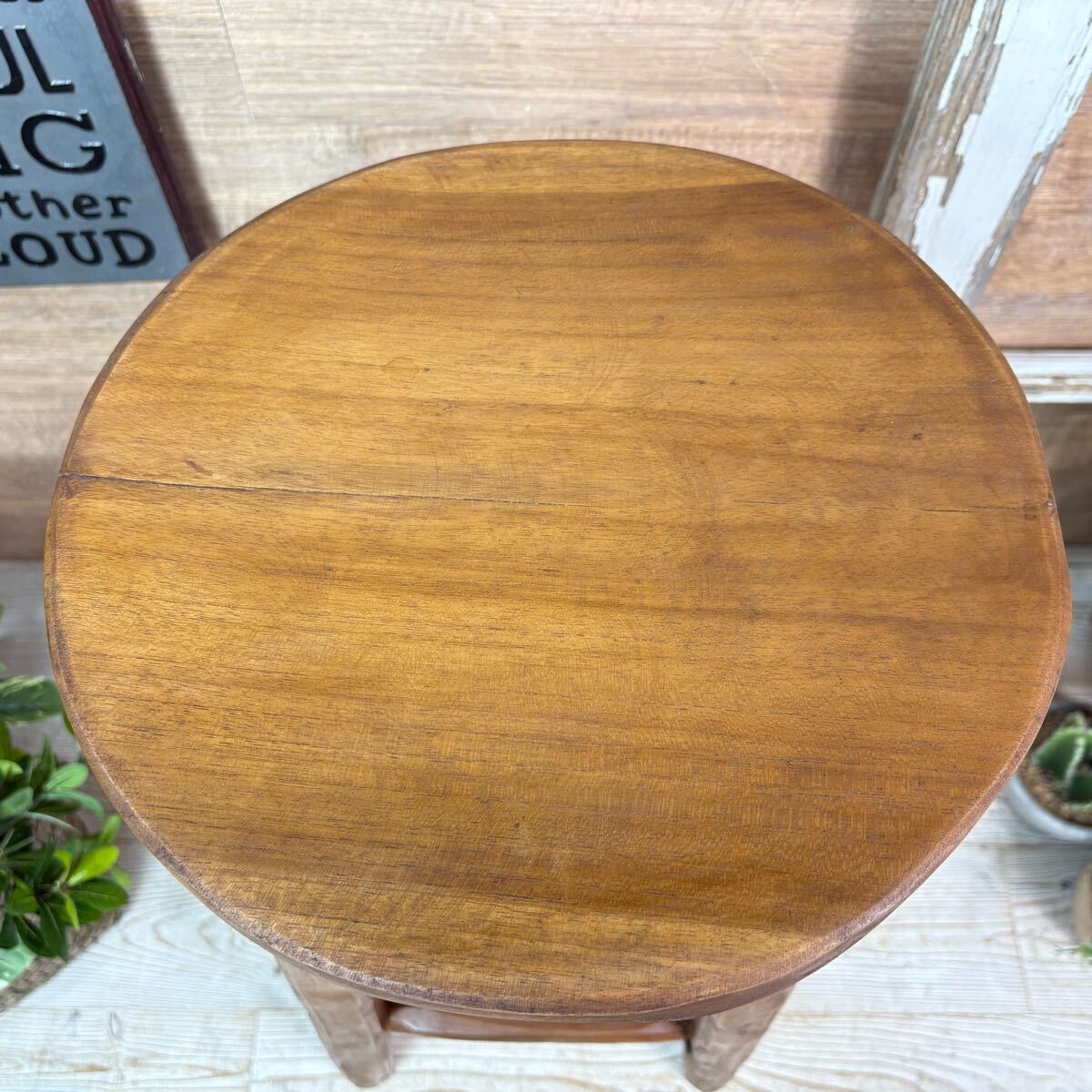 送料無料、オールドチーク天然無垢材ウッド丸木脚ハイスツール、カウンターチェア、天然木ナチュラルウッド、木製イス、椅子チェア_画像6