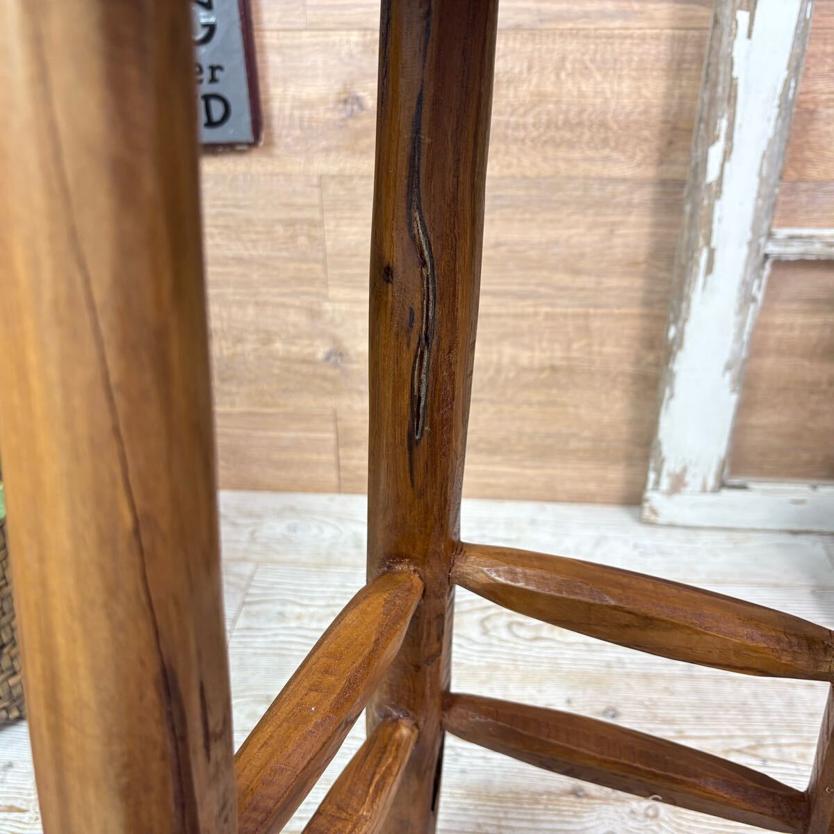 送料無料、オールドチーク天然無垢材ウッド丸木脚ハイスツール、カウンターチェア、天然木ナチュラルウッド、木製イス、椅子チェア_画像7