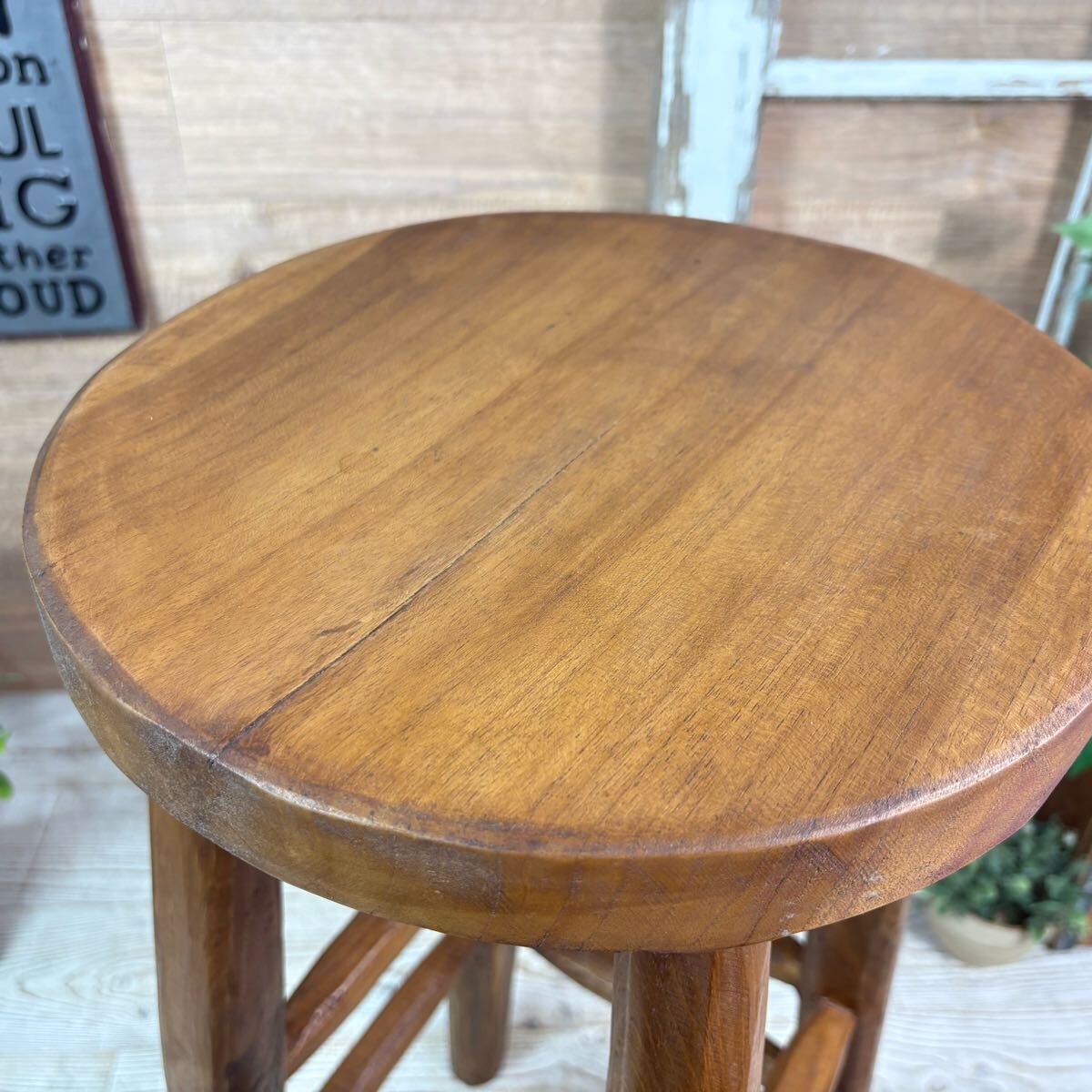 送料無料、オールドチーク天然無垢材ウッド丸木脚ハイスツール、カウンターチェア、天然木ナチュラルウッド、木製イス、椅子チェア_画像10