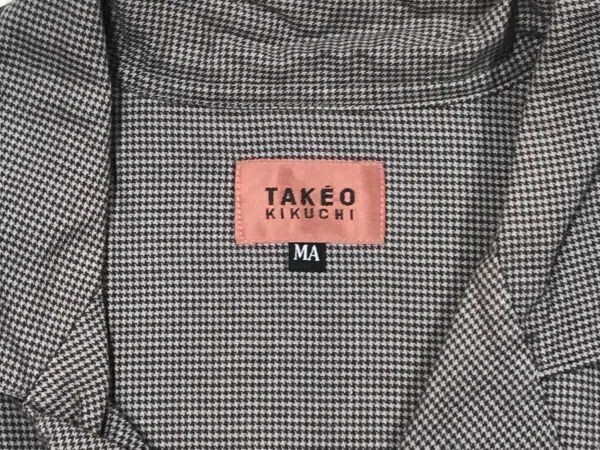 タケオキクチ TAKEO KIKUCHI トラッド 古着 千鳥格子 ハウンドトゥース 総柄 ロゴ刺繍 長袖 パジャマ シャツ メンズ コットン100% M グレー_画像2