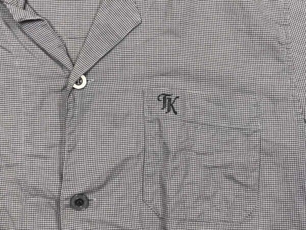 タケオキクチ TAKEO KIKUCHI トラッド 古着 千鳥格子 ハウンドトゥース 総柄 ロゴ刺繍 長袖 パジャマ シャツ メンズ コットン100% M グレー_画像3
