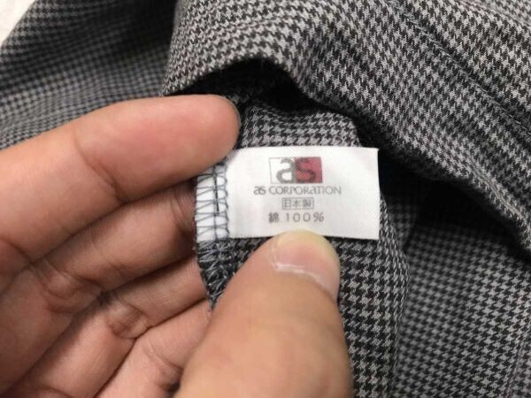 タケオキクチ TAKEO KIKUCHI トラッド 古着 千鳥格子 ハウンドトゥース 総柄 ロゴ刺繍 長袖 パジャマ シャツ メンズ コットン100% M グレー_画像5
