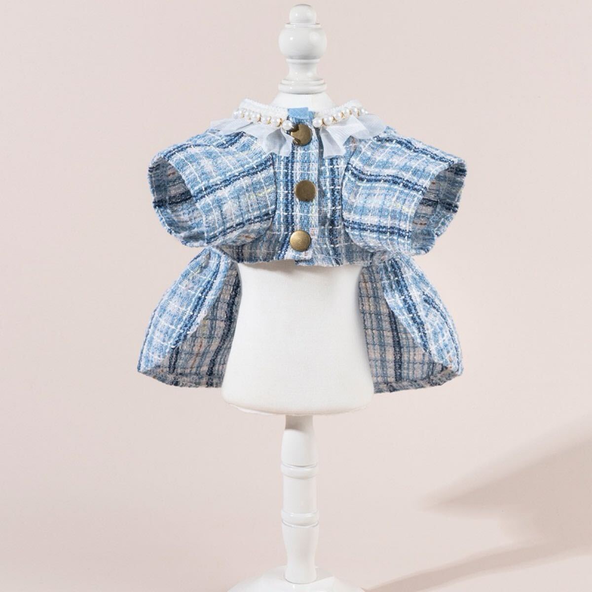 XL ツイード ワンピース リボンセット （青） 犬服 犬の服 小型犬 ペット服 ペット用品 ドッグウェア スカート_画像4