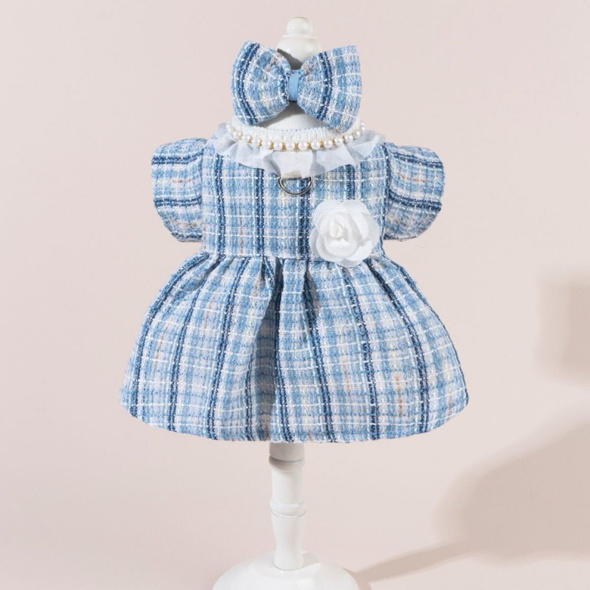 XL ツイード ワンピース リボンセット （青） 犬服 犬の服 小型犬 ペット服 ペット用品 ドッグウェア スカート_画像10