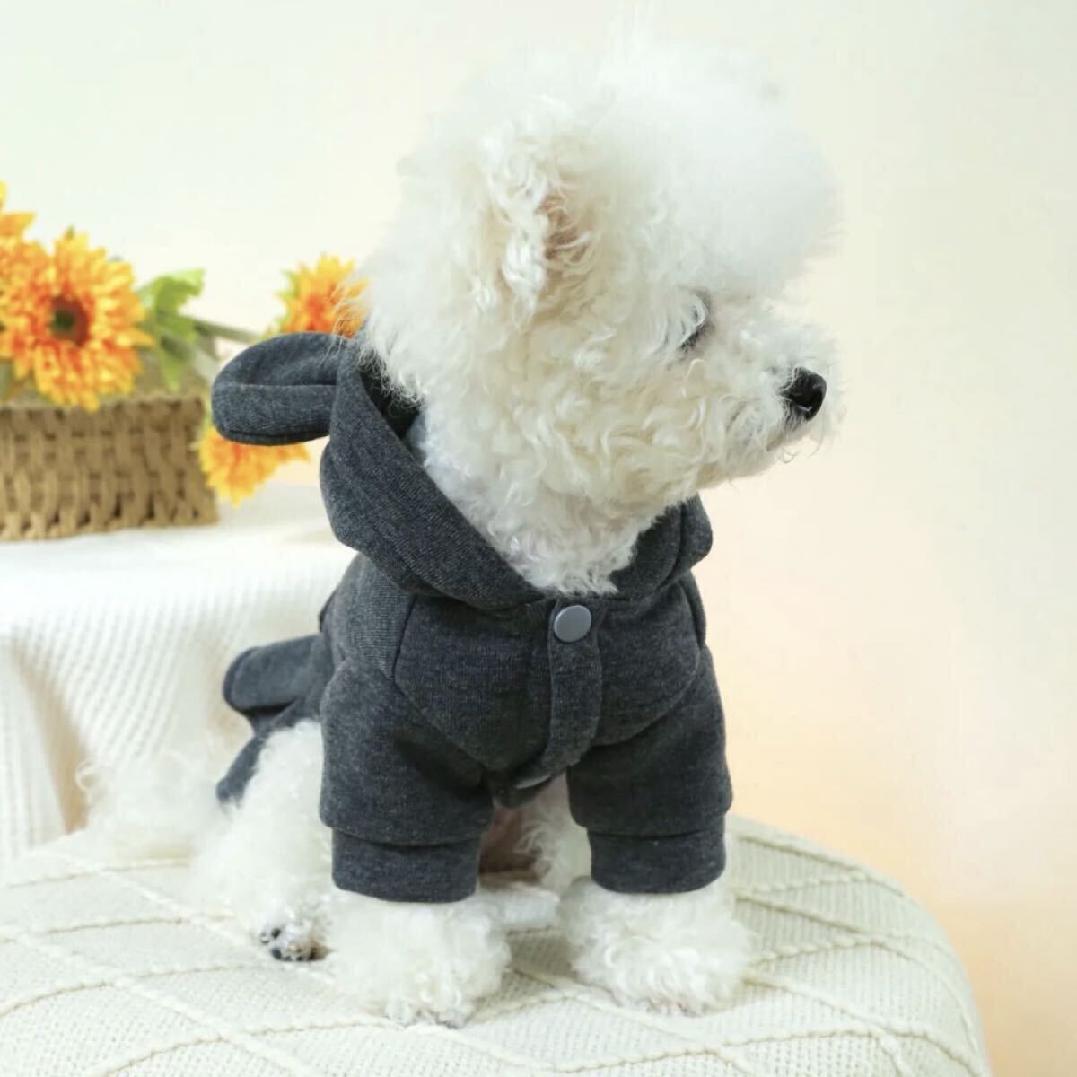 L リードフック付き 耳付きフード ワンピース 犬服 犬の服 小型犬 ペット服 ペット用品 スカート_画像2