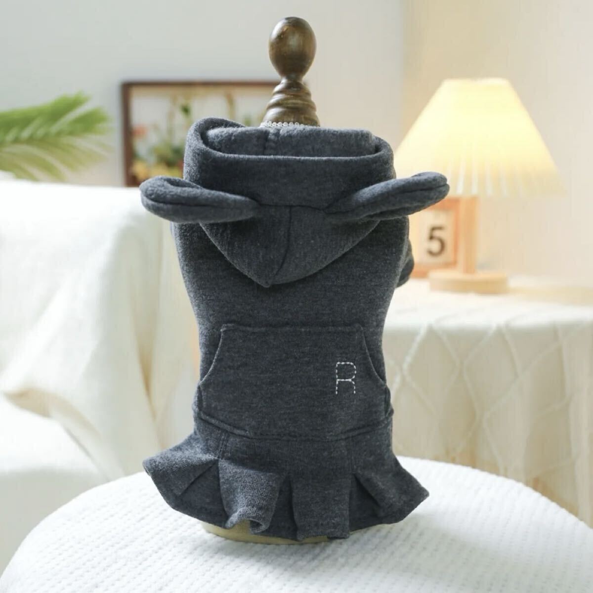 L リードフック付き 耳付きフード ワンピース 犬服 犬の服 小型犬 ペット服 ペット用品 スカート_画像5