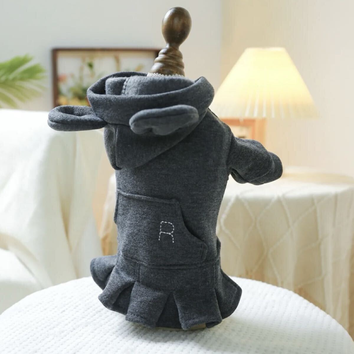 L リードフック付き 耳付きフード ワンピース 犬服 犬の服 小型犬 ペット服 ペット用品 スカート_画像6